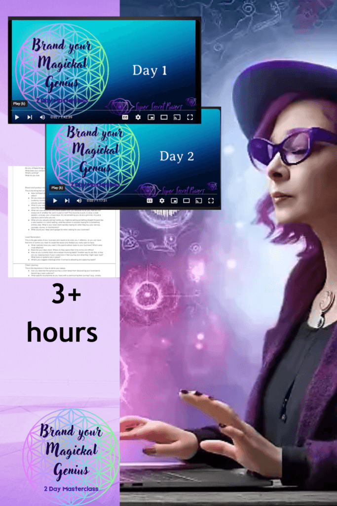 3+ hours of amazing soulful business strategy to get you the blueprint you need to align your soul and profits!Mystik Web Society for spiritual small business owners, like tarot readers, reiki healers, and other types of metaphysical practitioners who need to learn the tech and strategy to make their web presence shine and make profit.
