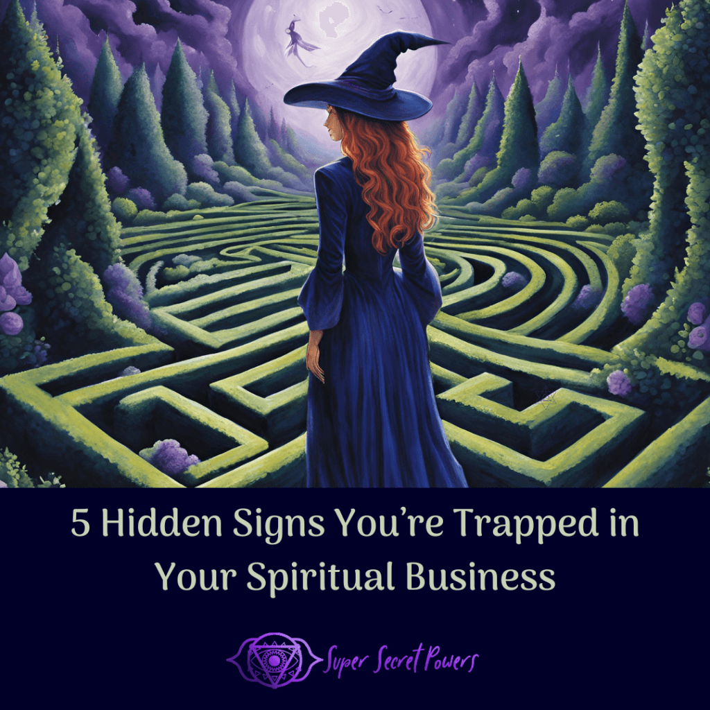 A witch standing before the misalignment maze. five hidden signs you might be settling in your spiritual business